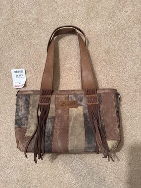 Wrangler Brown and Tan Patchwork Fringe Shoulder Bag